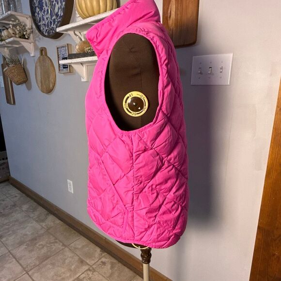 J Crew quilted down filled puffer vest womens size large pink Barbie feminine - Picture 4 of 9